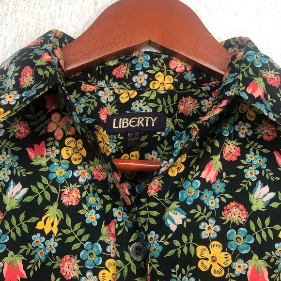 LIBERTY Women's Button Front Shirt Floral Dark Long Sleeve Collared US Size 6 - Picture 3 of 14